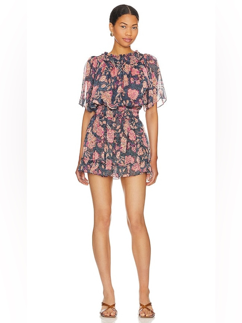 MISA Los Angeles Nathalie Mini Dress navy floral dot print medium NWT